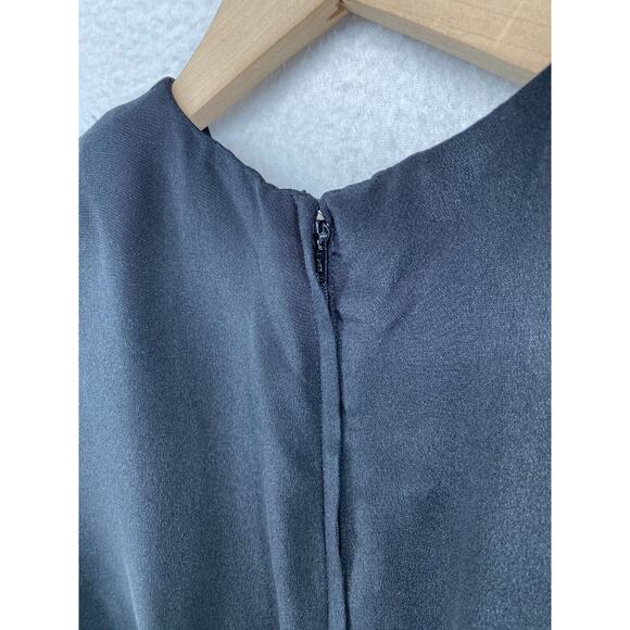 ST. GILLIAN SILKS Dress 4 Sheath Midi Printed Draped Long Sleeve Black Vintage - Picture 6 of 13